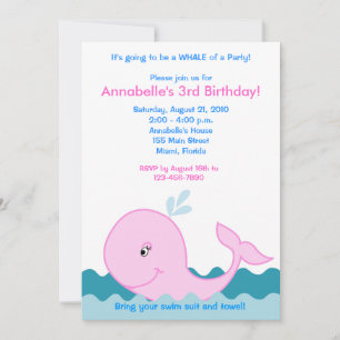 Pink Whale 5x7 Birthday Invitation