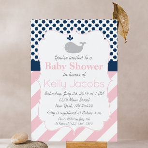 Pink Whale Baby Shower Invitation