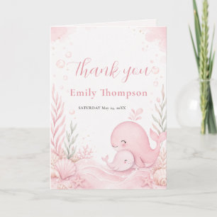 Pink Whale Baby Shower Thank You Card