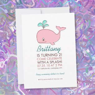Pink Whale Birthday Party Invitation