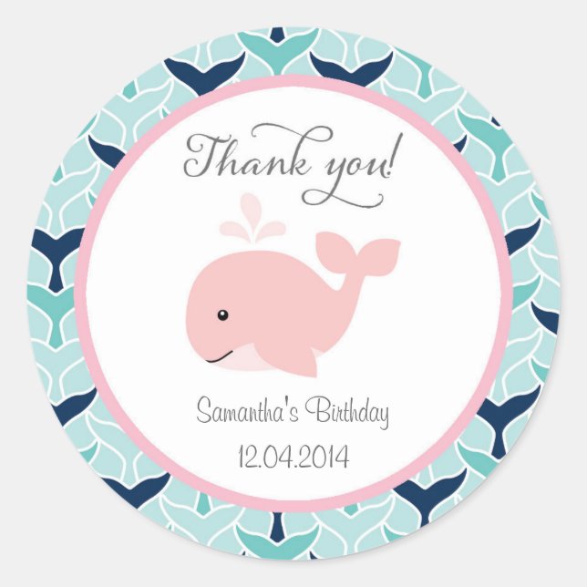 Pink Whale Birthday Sticker (Front)