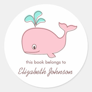 Pink Whale Bookplates Classic Round Sticker
