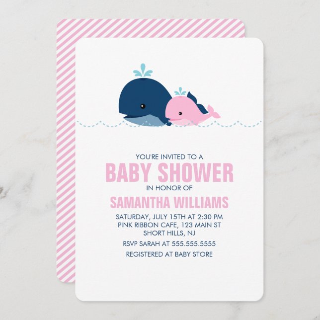 Pink Whale Girl Baby Shower Invitation (Front/Back)