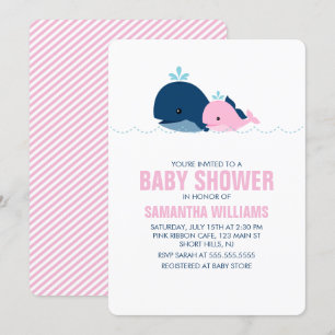 Pink Whale Girl Baby Shower Invitation
