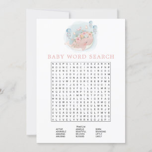 Pink Whale Girl Baby Shower Word Search Game Invitation