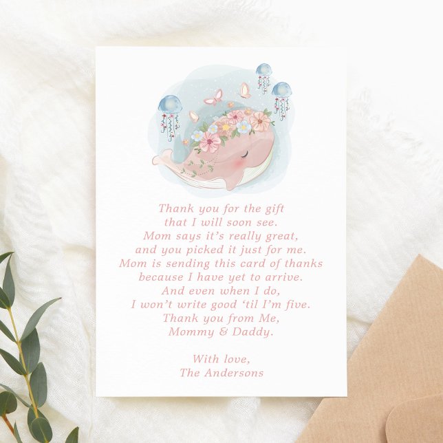 Pink Whale Jellyfish Baby Shower Thank You Card (Creator Uploaded)