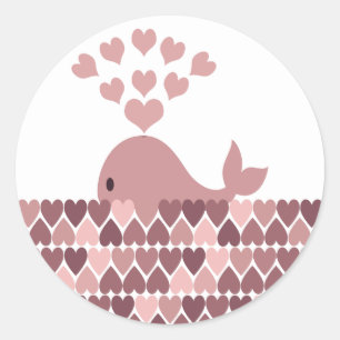 Pink Whale Love Classic Round Sticker