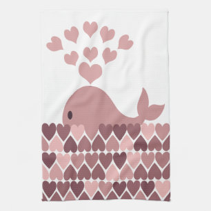 Pink Whale Love Tea Towel