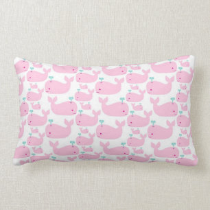 Pink Whale Nursery Print Lumbar Cushion