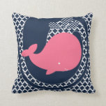 Pink Whale on Navy Blue Throw Pillow<br><div class="desc">If you love whales you'll love this fun,  colourful whale throw pillow featuring a pink whale on a navy blue  patterned background. This whale pillow is great for kids bedrooms,  the nursery,  playroom,  or recreation room!</div>