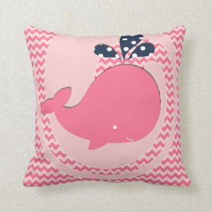 Pink Whale on Pink Chevron Stripe Throw Pillow