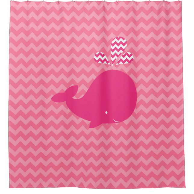 Pink Whale on Pink Chevron Stripes Shower Curtain (Front)