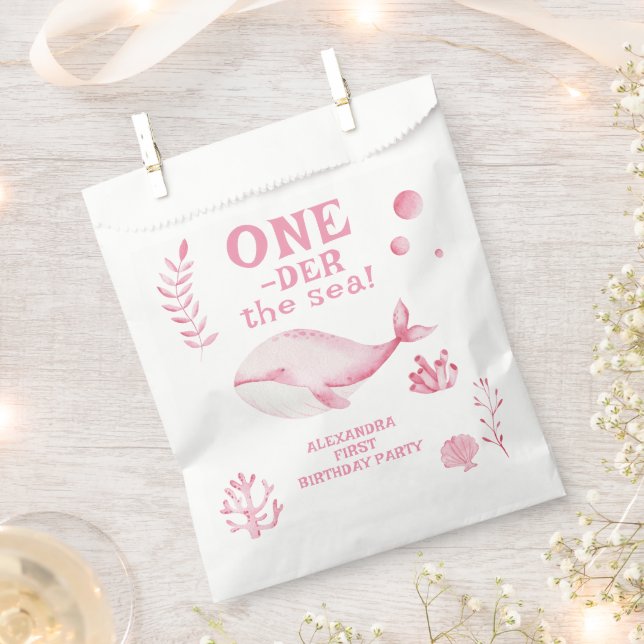 Pink Whale Oneder The Sea 1st Birthday  Favour Bag (Clipped)