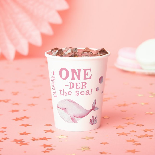 Pink Whale Oneder The Sea 1st Birthday  Paper Cups (Insitu)