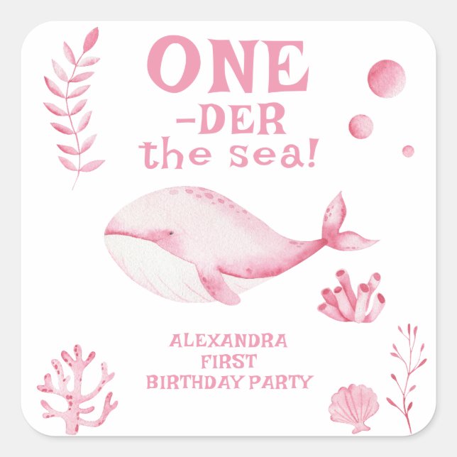 Pink Whale Oneder The Sea 1st Birthday  Square Sticker (Front)