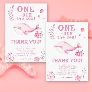 Pink Whale Oneder The Sea 1st Birthday  Thank You Card