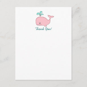 Pink Whale Thank You Note Card, 4.25x5.5 Invitation