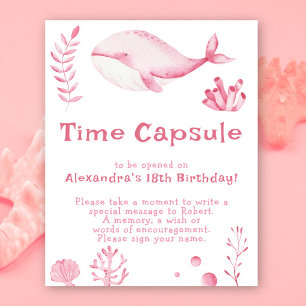 Pink Whale Time Capsule 1st birthday Poster