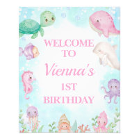 Pink Whale Under the Sea 1st Birthday Welcome Sign