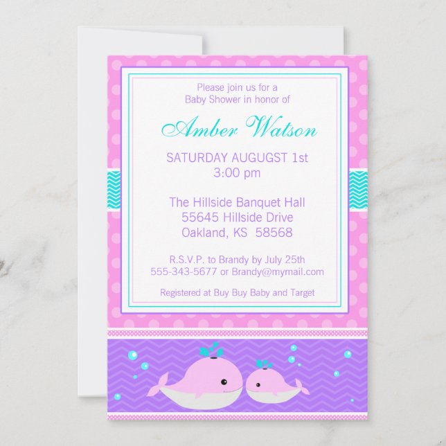 Pink Whales Baby Shower Invitation (Front)