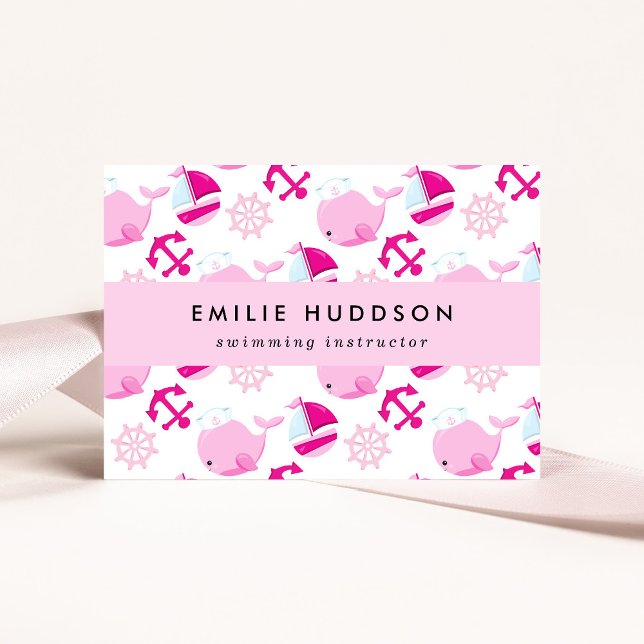 Pink Whales, Swim Instructor, Swimming Coach Business Card (Creator Uploaded)