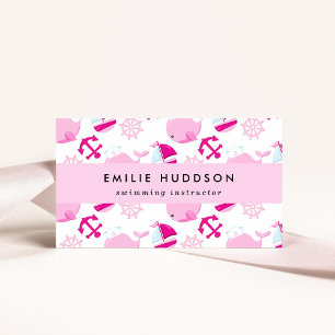 Pink Whales, Swim Instructor, Swimming Coach Business Card