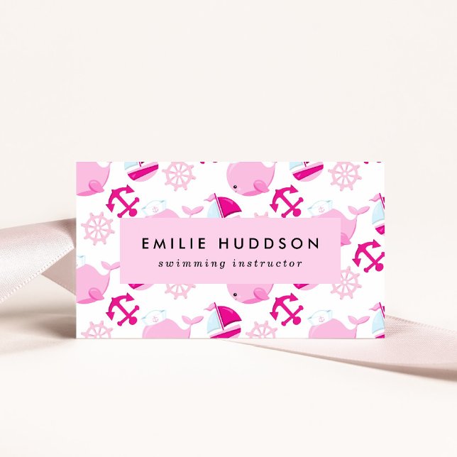 Pink Whales, Swim Instructor, Swimming Coach Business Card (Creator Uploaded)