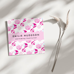 Pink Whales, Swim Instructor, Swimming Coach Square Business Card