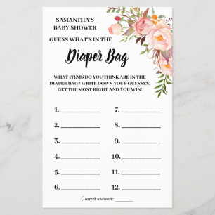 Pink What is in the diaper bag shower game card