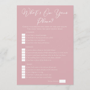 Pink What's On Your Phone Bridal Shower Download Card