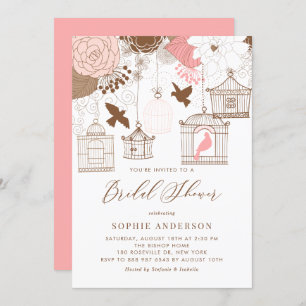 Pink Whimsical Birdcages Bridal Shower Invitation