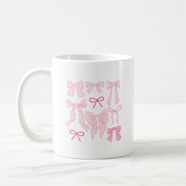 Pink Whimsical Bows Coffee Mug (Left)