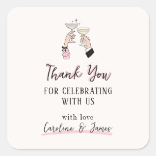 Pink Whimsical Champagne Toast Thank You Sticker