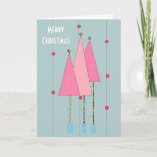 Pink Whimsical Christmas Trees Holiday Card