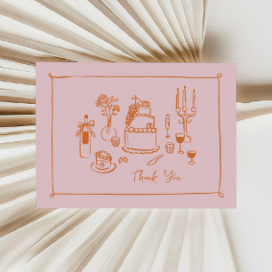 Pink Whimsical Doodle Hand-Drawn Thank You