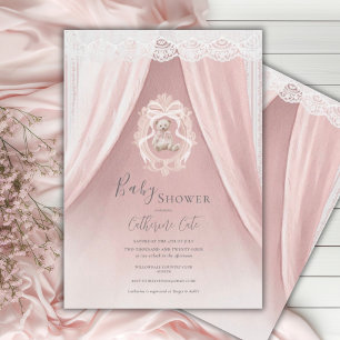 Pink Whimsical Elegant Bear Baby Shower Invitation