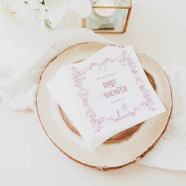 Pink Whimsical Floral Baby Shower Napkin (Creator Uploaded)