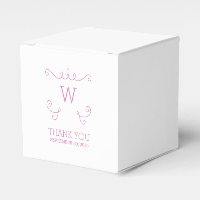 Pink Whimsical Flourish Monogram Favour Boxes (Front Side)
