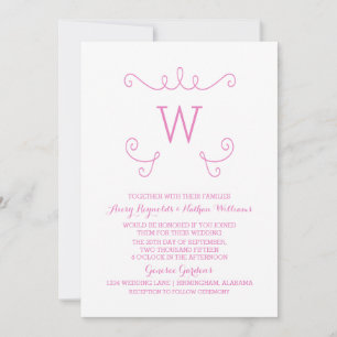 Pink Whimsical Flourish Monogram Wedding Invite