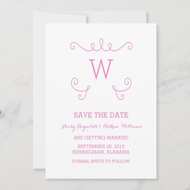 Pink Whimsical Flourish Save the Date Invite (Front)