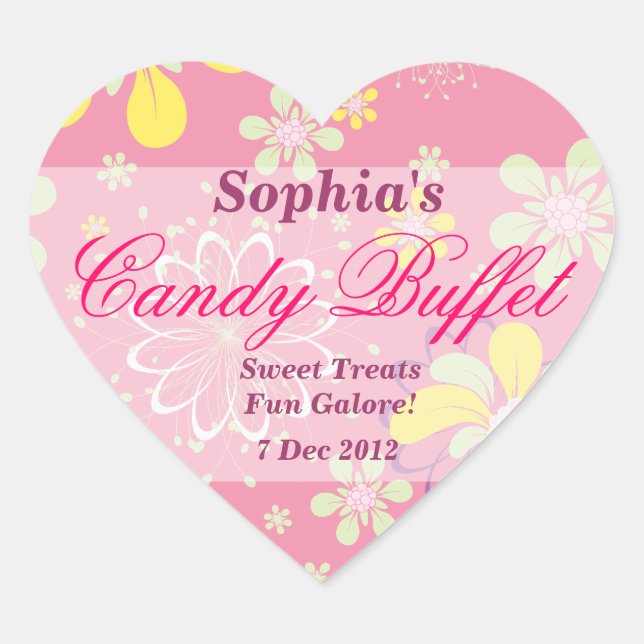 Pink Whimsical Flower Candy Buffet Sticker (Front)