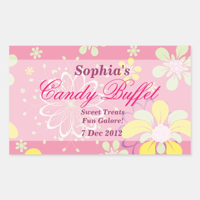 Pink Whimsical Flower Candy Buffet Sticker (Front)