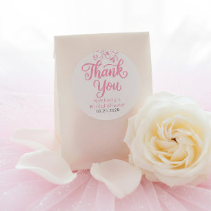 Pink Whimsical Garden Bridal Shower Thank You  Classic Round Sticker