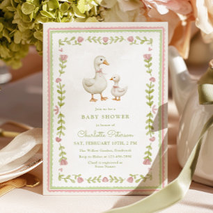 Pink Whimsical Goose Baby Shower Invitation