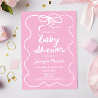 Pink Whimsical Hand Drawn Bow Baby Shower