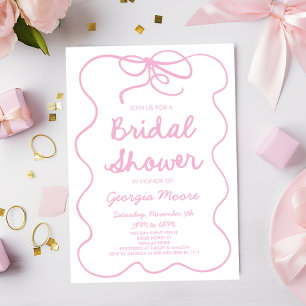 Pink Whimsical Hand Drawn Bow Bridal Shower Invitation