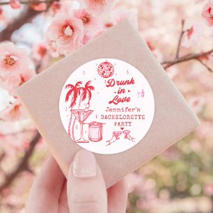 Pink Whimsical Hand Drawn Cocktail Bachelorette Classic Round Sticker