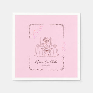 Pink Whimsical Hand Drawn Illustrated Wedding Napkin