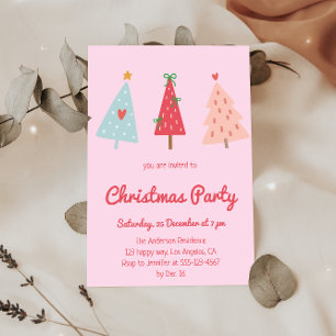 Pink Whimsical Hand Drawn Pastel Christmas Party  Invitation