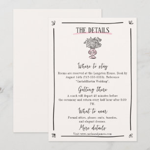 Pink Whimsical Hand Drawn Wedding Details Card